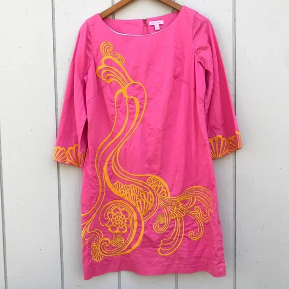 Lilly Pulitzer | Dresses | Lilly Pulitzer Hot Pink Shift Dress With Gold  Embroidery | Poshmark